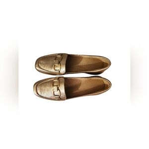 Easy Spirit Avienta Leather Square Toe Loafers Metallic Gold 10M Comfort New